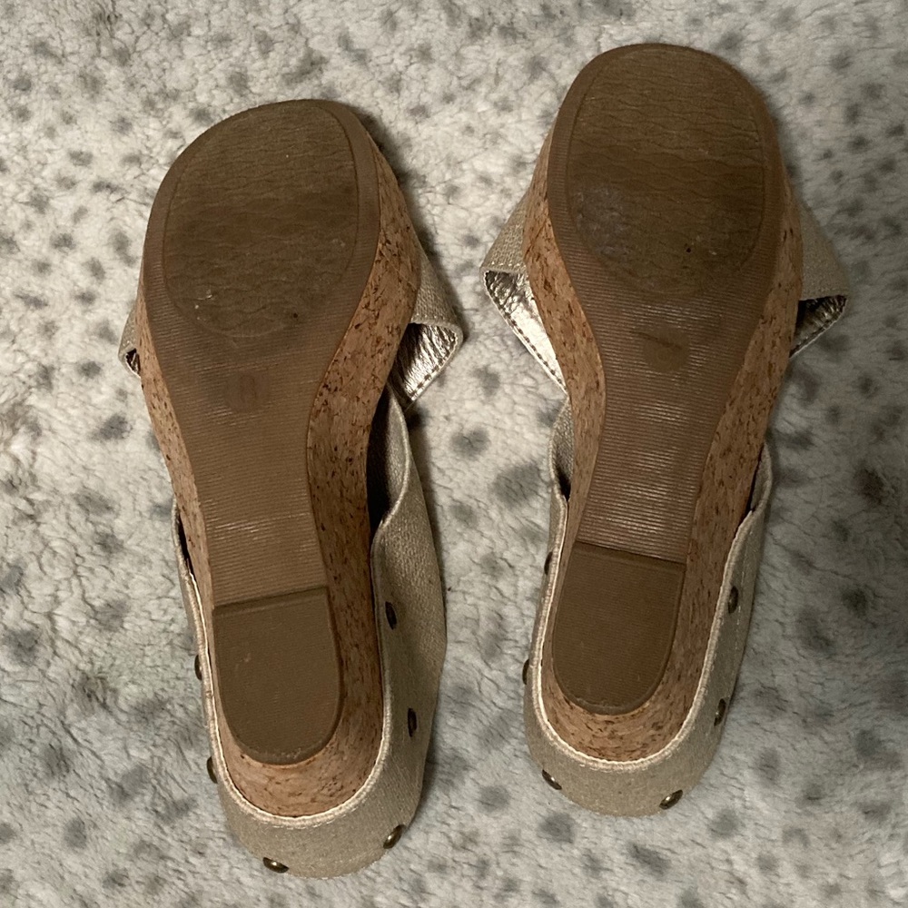 Gold Cork Wedge Sandals - Picture 5 of 10